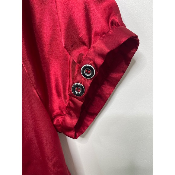 Rampage Red Satin Top Peplum Babydoll Flare Round Neck Short Sleeve Glam Y2K L - Picture 6 of 9